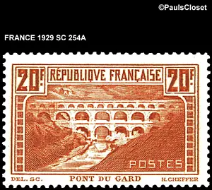 FRANCE 1931 SC 254A PONT du GARD NIMES TYPE III ORANGE BROWN 20f MNH OG P13 F/VF - Picture 1 of 2