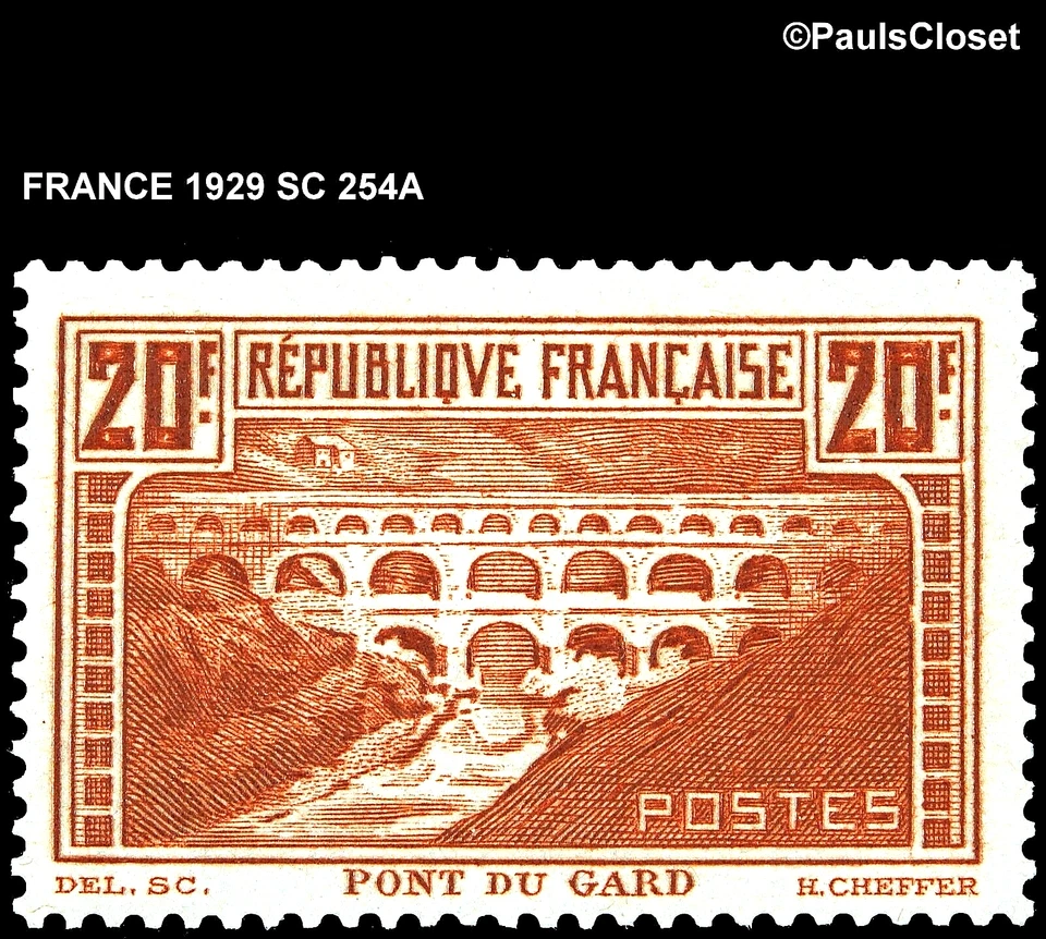 FRANCE 1931 SC 254A PONT du GARD NIMES TYPE III ORANGE BROWN 20f MNH OG P13 F/VF - Image 1 of 2