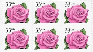 US Pink Rose 33c Stamp Block of6 Scott 3052c - Picture 1 of 1
