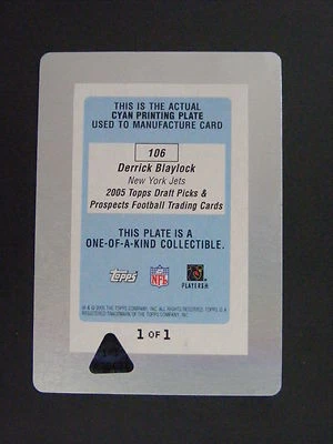 Derrick Blaylock 2005 Draft Picks & Prospects Cyan Printing Press Plate Jets 1/1 - Image 1 of 2