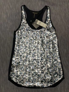 BCBG MAXAZRIA Tanktop Shirt Devon dunkelblau silber Pailletten ärmellos - Bild 1 von 7