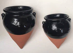 Beautiful Spanish Black, Ochre Yellow Or Navy Dipped Flat Backed Garden Wall Pot - Picture 1 of 16