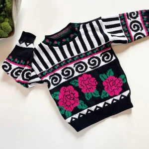 • Vintage 80's Jet Set Rose Sweater • USA Made - Size 6 - Picture 1 of 6