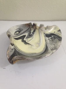Ceramic art deco ashtray 60s yellow black grey white gold fleck swirl kitsch mcm - Picture 1 of 15