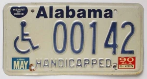 Early Alabama 1990 HANDICAPPED License Plate, 00142, First Base, Low Number - Picture 1 of 1