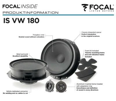 Focal ISVW180 2-Wege Kompo 18 cm Lautsprecher für VW, Volkswagen, Seat, Skoda - Bild 1 von 4
