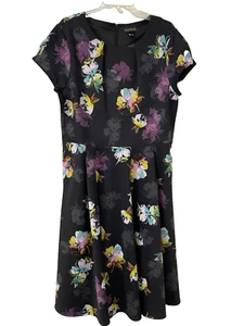 LTS Long Tall Sally Black Floral fit & Flare Midi Dress Size 14 - Picture 1 of 16