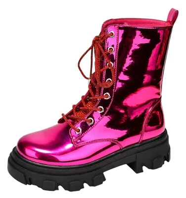 Botas de combate al tobillo Cape Robbin suela plataforma botines Bling NUNANI rosa intenso Foto 1 de 4