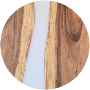 Epoxidharz Tischplatte River Table Rund Weiß Wallnuss Massivholz ø600x22mm - Bild 1 von 1