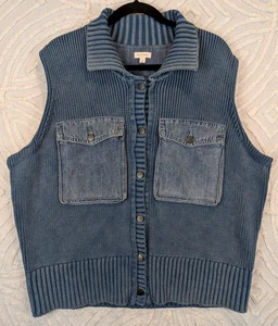 Anthropologie Pilcro überarbeiteter Denim Pullover Weste Strick Druckknopf Damengröße XL - Bild 1 von 14