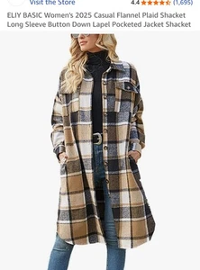 ELIY BASIC Women's Casual Flannel Plaid Shacket - Picture 1 of 7