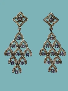 STERLING SILVER CHANDELIER TANZANITE STUD EARRINGS - Picture 1 of 8