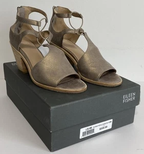 Eileen Fisher Sandals Womens US 9.5 Lou Platinum Metallic Suede Block Heel Coast - Picture 1 of 15
