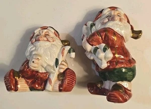 1990 FITZ & FLOYD Old World Christmas Santa Elves Salt and Pepper Shakers Vtg - Picture 1 of 9