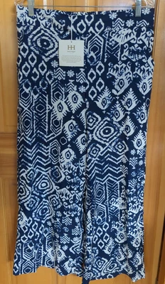 Pantalones Haute Hippie Tribal Lino/Rayón Pierna Ancha Boho Talla XL Azul Viaje Salón Nuevos con Etiquetas Foto 1 de 4