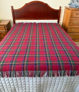 RALPH LAUREN RED BURGUNDY PLAID WOOL  BLEND THROW BLANKET 51x61 COZY - Picture 1 of 4