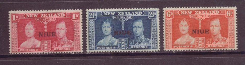 Niue, Juego de 3, Coronación del Rey Jorge VI y la Reina Isabel, Sobreimpreso en N Foto 1 de 1