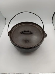 Vintage #10 Gusseisen Camp Dutch Oven 3 Bein gemarkt Made in USA CO schön! - Bild 1 von 14