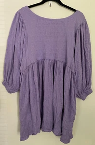 FP Beach Get Obsessed Babydoll Dress Women Oversize M Puff Sleeve Purple Tunic - Picture 1 of 11