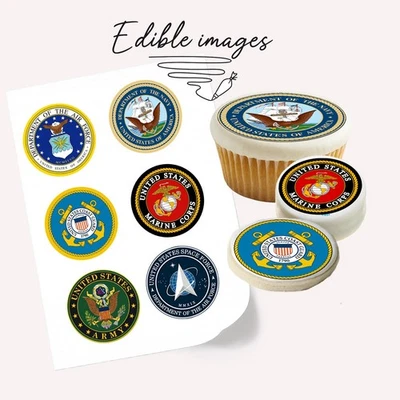 Sellos militares comestibles pegatinas para pasteles azúcar topper calcomanías de papel cupcakes veteranos  Foto 1 de 2