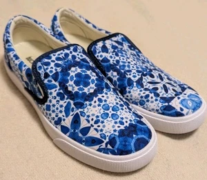 Bucketfeet Indigo Watercolor Moroccan Tiles Slip On Shoes Women's 8 S13 - Picture 1 of 6
