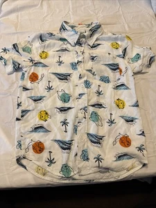 Kids Pokémon Button-Up Shirt Medium Pikachu Squirtle Beach Surf Aloha Print - Picture 1 of 13