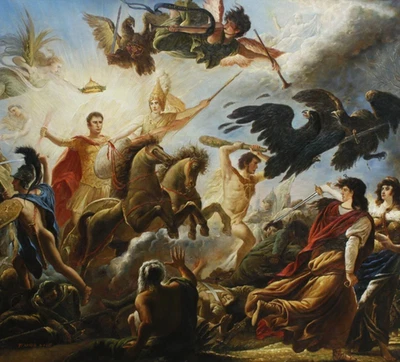 reproduction peinte à la main  de la  bataille allégorique d'Austerlitz - Photo 1/4