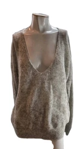 Free People Damen Pullover mittelgrau luftig Alpakawolle Oversize V-Ausschnitt - Bild 1 von 8