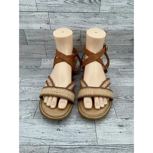 Born Sandals Women's 9M Leather Brown Woven Strappy Ankle Strap Wedge Casual - Picture 1 of 11