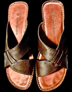 Vintage Dress Barn Brown Leather Slide Sandals 71/2 M 2” Heel Made In Brazil A3 - Picture 1 of 6