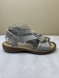 Sandalias Rieker Regina para mujer 38 EE. UU. 7,5-8 plateadas metálicas zapatos cómodos sin cordones - Imagen 1 de 13