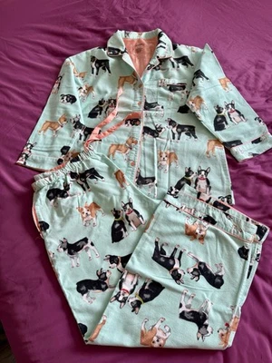Conjunto de pijama Nick & Nora Boston Terrier para mujer azul perro novedad 2 piezas pijamas talla L Foto 1 de 4