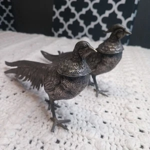 Paar Vintage antike Silberplatte Fasan Vogel Statue Skulpturen 11 Zoll männlich weiblich - Bild 1 von 13