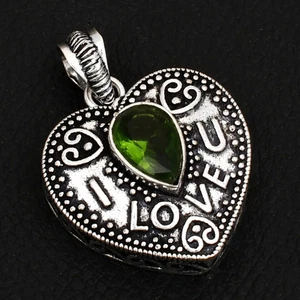 Peridot Gemstone Handmade Heart Pendant Jewelry Christmas Gift  1.56" AP-40319 - Picture 1 of 1
