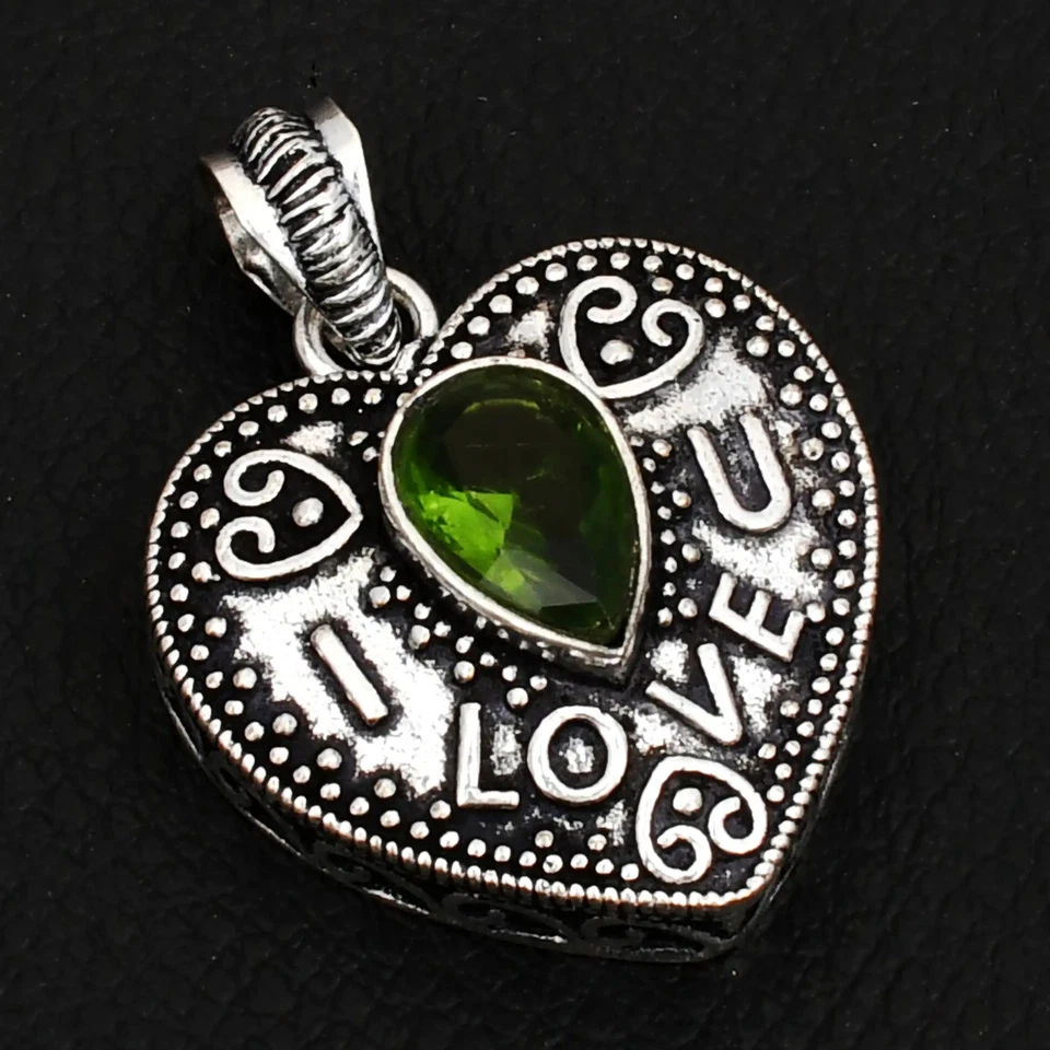 Peridot Gemstone Handmade Heart Pendant Jewelry Christmas Gift  1.56" AP-40319 - Image 1 of 1
