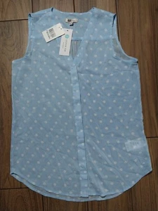 Kut from the Kloth Women's Petite S Blue White Polka Dot Sheer Sleeveless Blouse - Bild 1 von 8