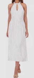 Kensie Womens' Silver Metallic Pleated Keyhole-Cutout Maxi Dress Size 6 - Picture 1 of 3