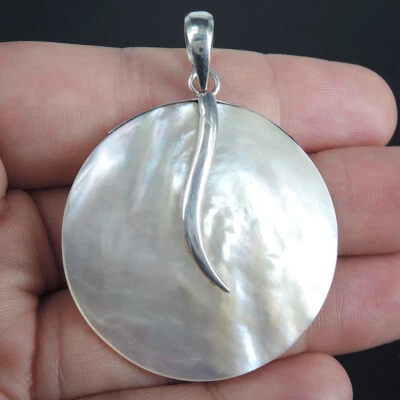 Gioielli con ciondolo rotondo in argento sterling 925 con madreperla naturale - Immagine 1 di 4