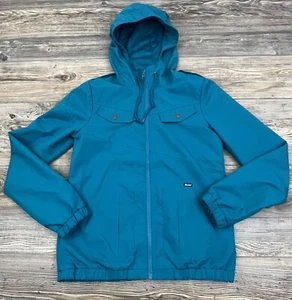 Volcom "Enemy Lines" Jacket Full ZIp Windbreaker Women's Small Teal Blue Hooded - Picture 1 of 14