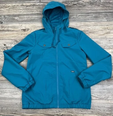 Volcom "Enemy Lines" Jacket Full ZIp Windbreaker Women's Small Teal Blue Hooded - Image 1 of 4