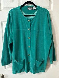 Vintage Velour Green Jacket The Villager Woman Plus Size 2X Made In Israel - Picture 1 of 8