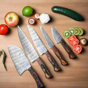 COLTELLO CHEF ACCIAIO DAMASCATO FORGIATO A MANO Set Coltelli Cucina Migliori Regali USA - Foto 1 di 4
