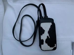 Banana Republic Mini Crossbody Calf Hair Black Leather Bag Purse Wallet - Picture 1 of 9