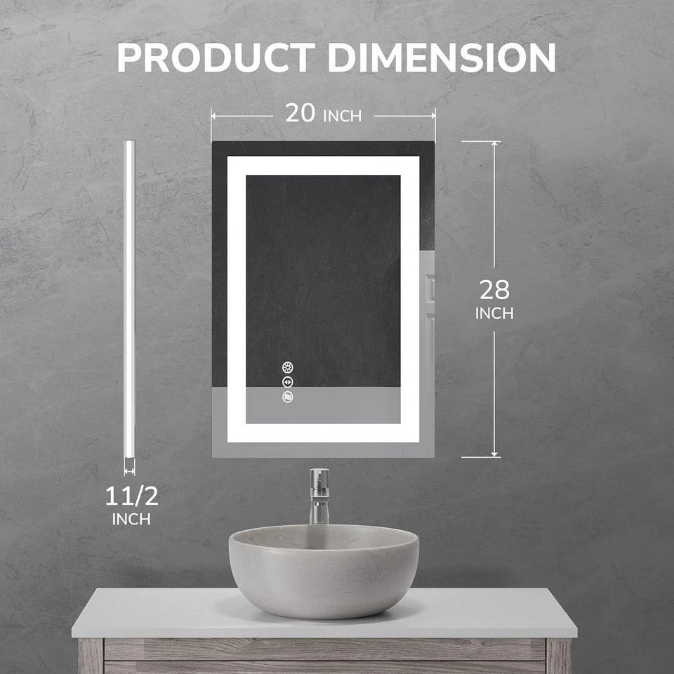 Dimmable LED Bathroom Mirror Touch Vanity Mirror Anti-fog Tempered Glass Mirror - Image 1 of 4