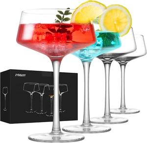 Martini Glasses Set of 4 | 9 Oz Coupe Glass Classic Cocktail Glassware Hand Blow - Picture 1 of 8