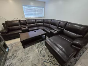 Brown real Leather sectional/ New - Picture 1 of 3