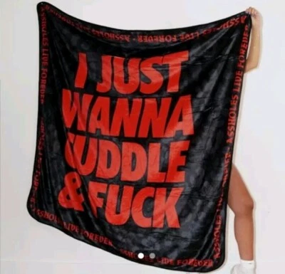 A$$holes Live Forever ALF Linda Finegold Wanna Cuddle Red Black Fleece Blanket - Image 1 of 3