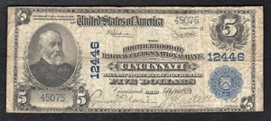 1902 $5 BROTHERHOOD OF RAILWAY CLERKS NATIONAL BANK OF CINCINNATI, OH CH. #12446 - Picture 1 of 2