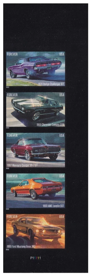 US 5715a-5719a 5719c Pony Cars imperf NDC plate strip 5 LR MNH 2022 - Image 1 of 1