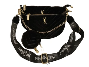 NWOT Yves Saint Laurent Black Velvet Quilted Crossbody/Shoulder/Coin 3 Bags Set - Picture 1 of 17